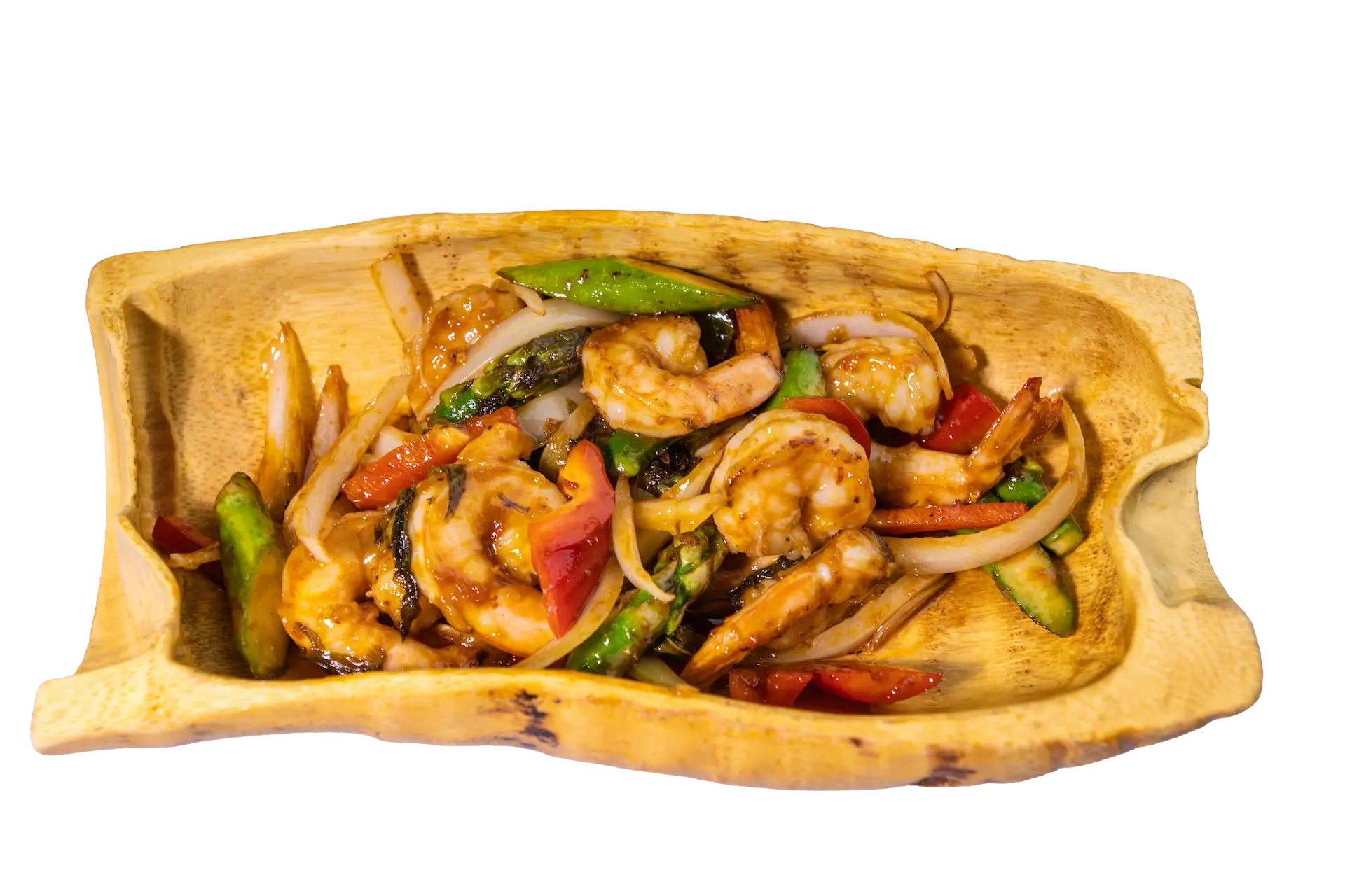 Gambas thailandesa con salsa albahaca